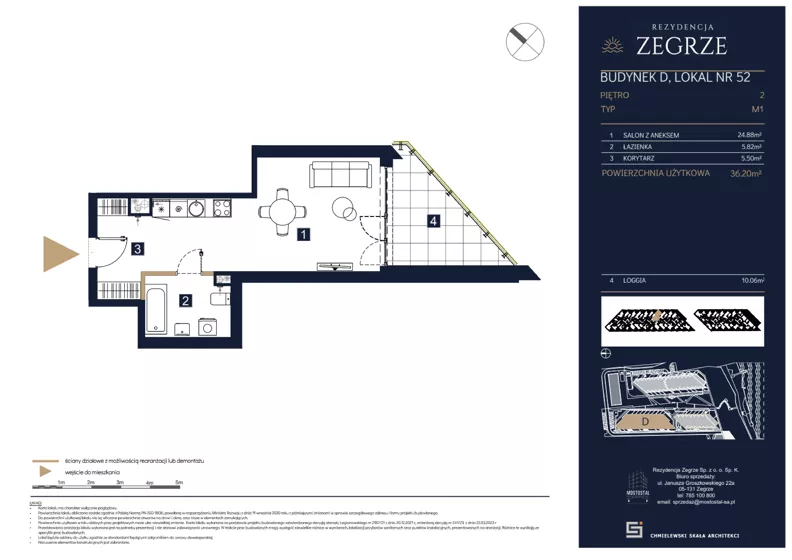1 pokój, mieszkanie 36,20 m², piętro 2, oferta nr D52, Rezydencja Zegrze III, Zegrze, ul. Groszkowskiego 22A