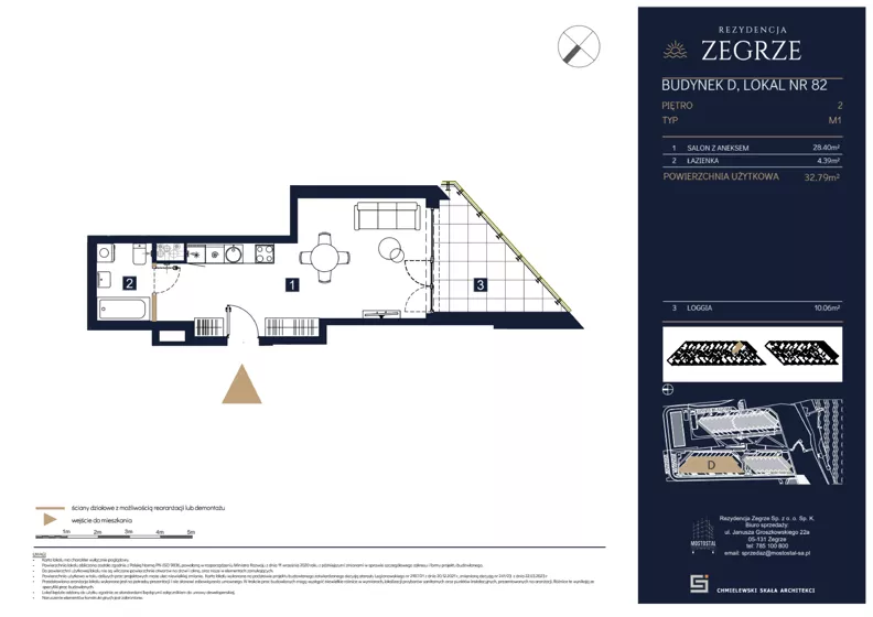 1 pokój, mieszkanie 32,79 m², piętro 2, oferta nr D82, Rezydencja Zegrze III, Zegrze, ul. Groszkowskiego 22A