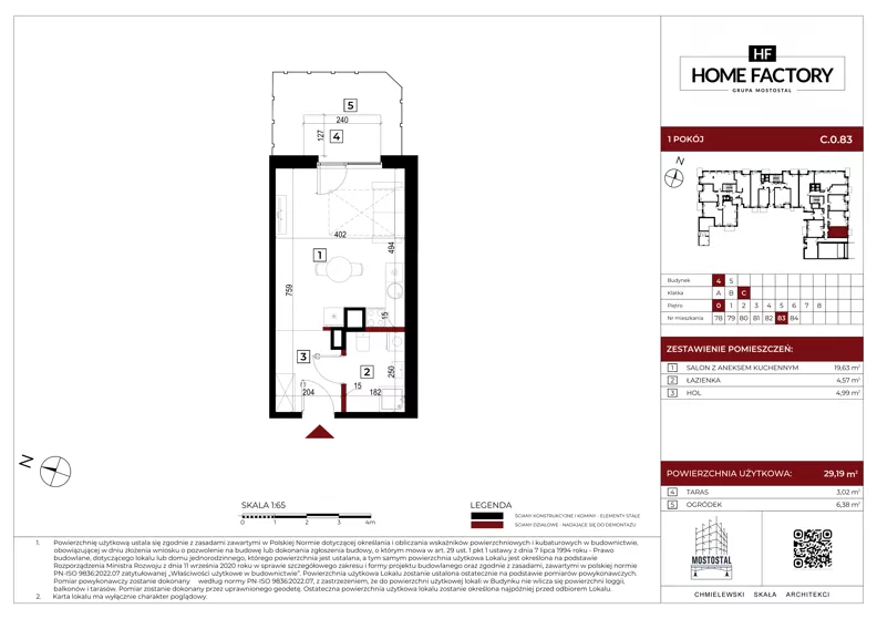 1 pokój, mieszkanie 29,19 m², parter, oferta nr C.0.83, Home Factory etap IV, Warszawa, Praga Północ, Pelcowizna, ul. Kotsisa