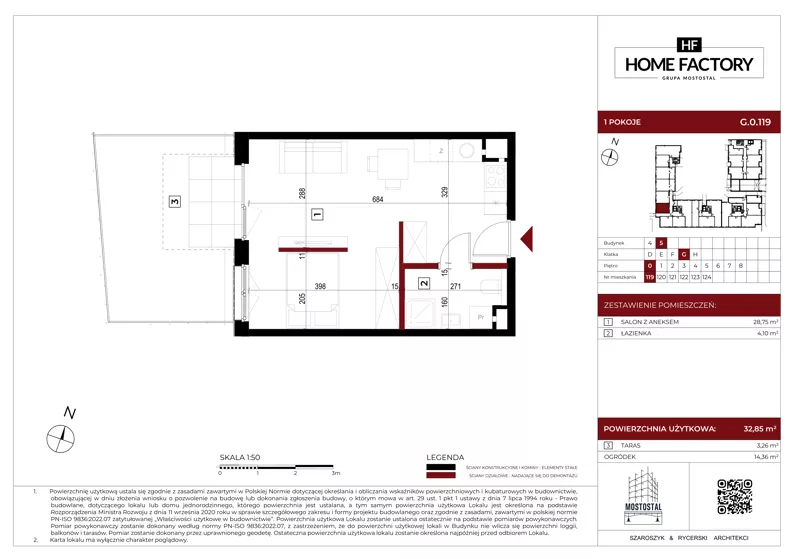 1 pokój, mieszkanie 32,85 m², parter, oferta nr G.0.119, Home Factory etap V, Warszawa, Praga Północ, Pelcowizna, ul. Kotsisa