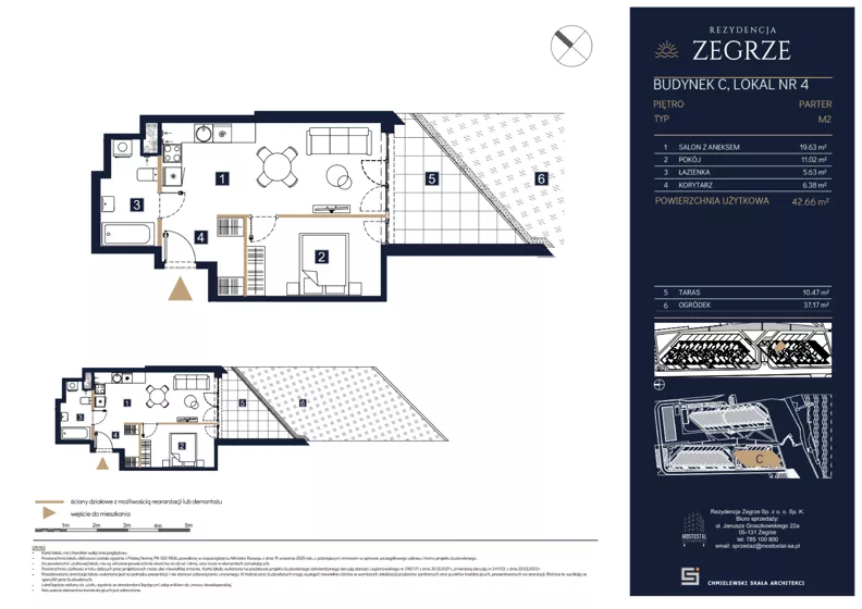 2 pokoje, mieszkanie 42,66 m², parter, oferta nr C04, Rezydencja Zegrze III, Zegrze, ul. Groszkowskiego 22A