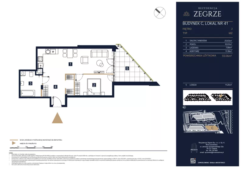 2 pokoje, mieszkanie 55,06 m², piętro 2, oferta nr C41, Rezydencja Zegrze III, Zegrze, ul. Groszkowskiego 22A