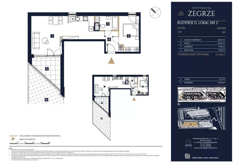 2 pokoje, mieszkanie 51,38 m², parter, oferta nr D02, Rezydencja Zegrze III, Zegrze, ul. Groszkowskiego 22A