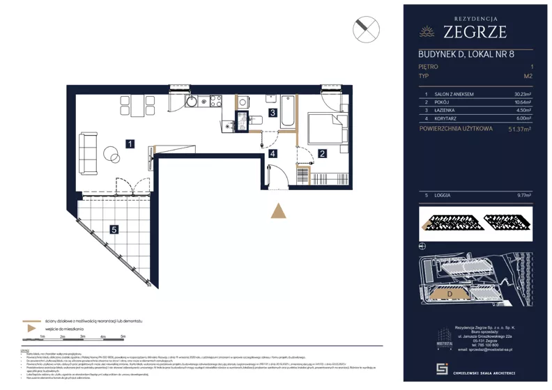 2 pokoje, mieszkanie 51,37 m², piętro 1, oferta nr D08, Rezydencja Zegrze III, Zegrze, ul. Groszkowskiego 22A