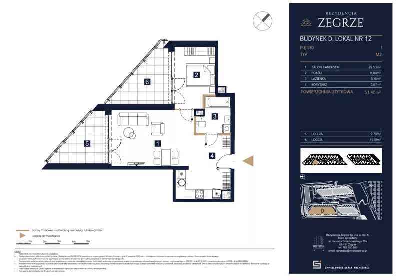 2 pokoje, mieszkanie 51,40 m², piętro 1, oferta nr D12, Rezydencja Zegrze III, Zegrze, ul. Groszkowskiego 22A