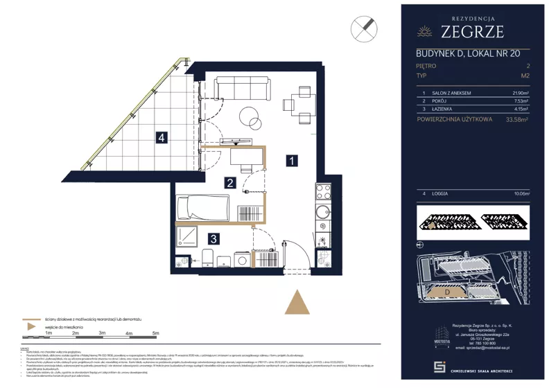 2 pokoje, mieszkanie 33,58 m², piętro 2, oferta nr D20, Rezydencja Zegrze III, Zegrze, ul. Groszkowskiego 22A