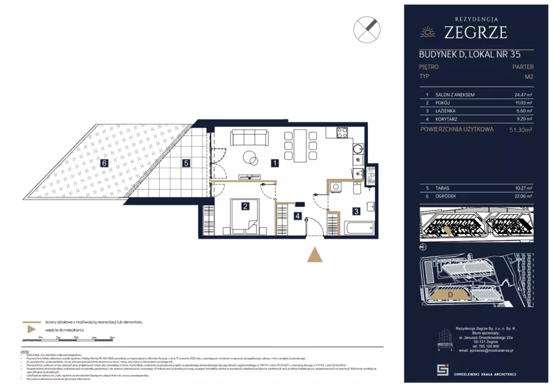2 pokoje, mieszkanie 51,30 m², parter, oferta nr D35, Rezydencja Zegrze III, Zegrze, ul. Groszkowskiego 22A