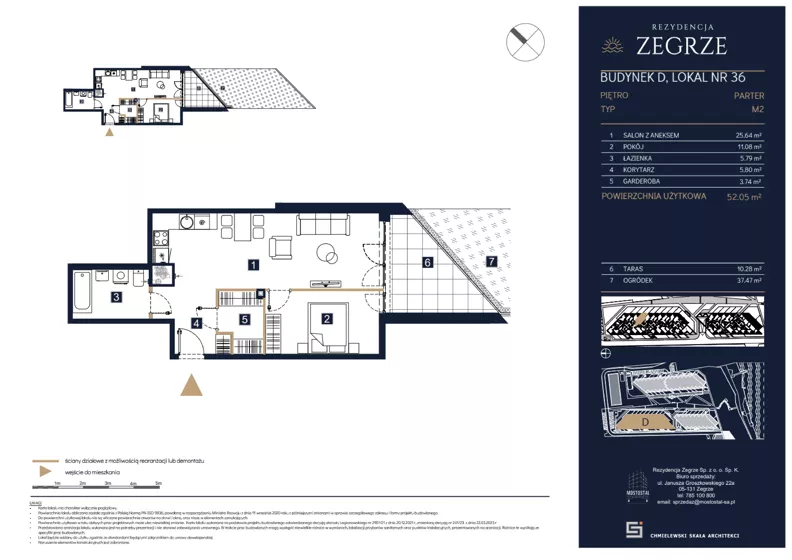 2 pokoje, mieszkanie 52,05 m², parter, oferta nr D36, Rezydencja Zegrze III, Zegrze, ul. Groszkowskiego 22A