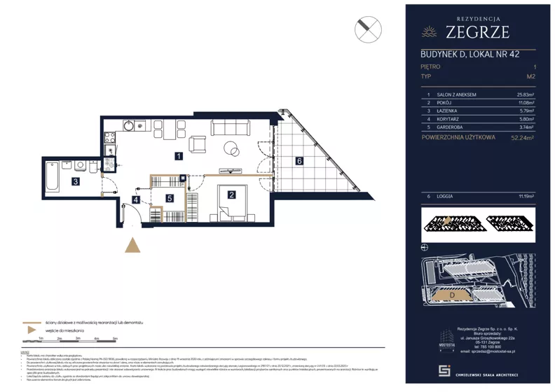 2 pokoje, mieszkanie 52,24 m², piętro 1, oferta nr D42, Rezydencja Zegrze III, Zegrze, ul. Groszkowskiego 22A