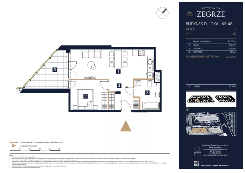 2 pokoje, mieszkanie 50,19 m², piętro 2, oferta nr D48, Rezydencja Zegrze III, Zegrze, ul. Groszkowskiego 22A