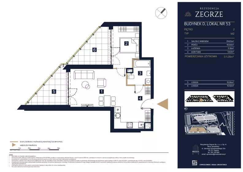 2 pokoje, mieszkanie 51,08 m², piętro 2, oferta nr D53, Rezydencja Zegrze III, Zegrze, ul. Groszkowskiego 22A