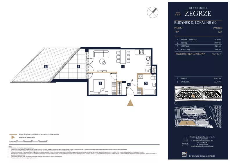 2 pokoje, mieszkanie 50,71 m², parter, oferta nr D69, Rezydencja Zegrze III, Zegrze, ul. Groszkowskiego 22A