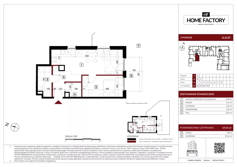 2 pokoje, mieszkanie 47,41 m², parter, oferta nr A.0.01, Home Factory etap IV, Warszawa, Praga Północ, Pelcowizna, ul. Kotsisa