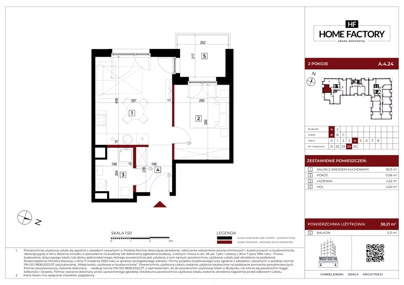 2 pokoje, mieszkanie 38,21 m², piętro 4, oferta nr A.4.24, Home Factory etap IV, Warszawa, Praga Północ, Pelcowizna, ul. Kotsisa