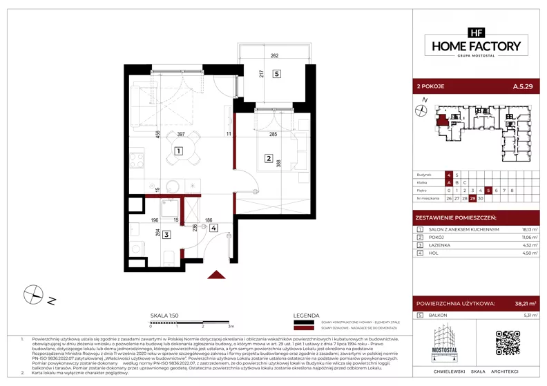 2 pokoje, mieszkanie 38,21 m², piętro 5, oferta nr A.5.29, Home Factory etap IV, Warszawa, Praga Północ, Pelcowizna, ul. Kotsisa