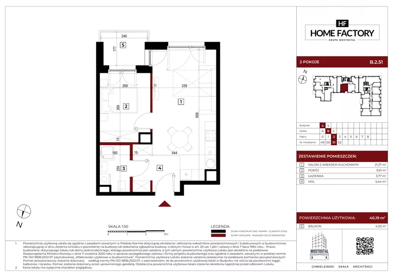 2 pokoje, mieszkanie 40,19 m², piętro 2, oferta nr B.2.51, Home Factory etap IV, Warszawa, Praga Północ, Pelcowizna, ul. Kotsisa