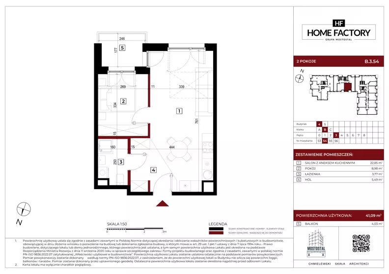 2 pokoje, mieszkanie 41,09 m², piętro 3, oferta nr B.3.54, Home Factory etap IV, Warszawa, Praga Północ, Pelcowizna, ul. Kotsisa