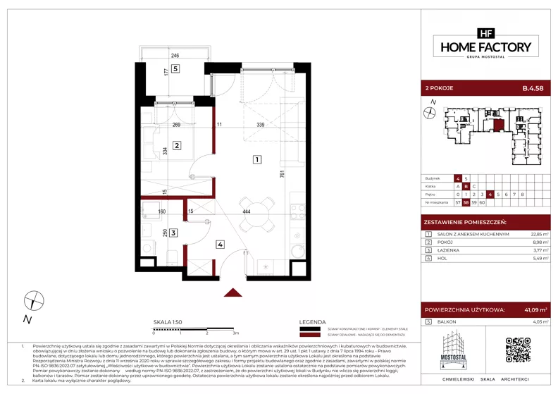 2 pokoje, mieszkanie 41,09 m², piętro 4, oferta nr B.4.58, Home Factory etap IV, Warszawa, Praga Północ, Pelcowizna, ul. Kotsisa