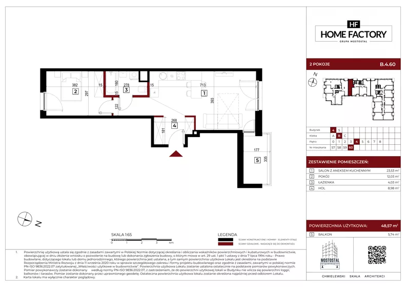 2 pokoje, mieszkanie 48,57 m², piętro 4, oferta nr B.4.60, Home Factory etap IV, Warszawa, Praga Północ, Pelcowizna, ul. Kotsisa