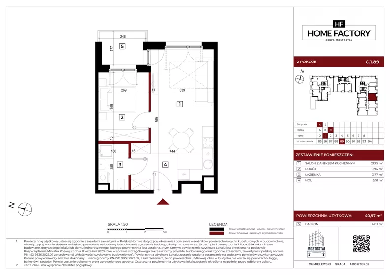 2 pokoje, mieszkanie 40,97 m², piętro 1, oferta nr C.1.89, Home Factory etap IV, Warszawa, Praga Północ, Pelcowizna, ul. Kotsisa