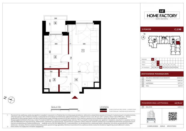 2 pokoje, mieszkanie 40,76 m², piętro 2, oferta nr C.2.98, Home Factory etap IV, Warszawa, Praga Północ, Pelcowizna, ul. Kotsisa