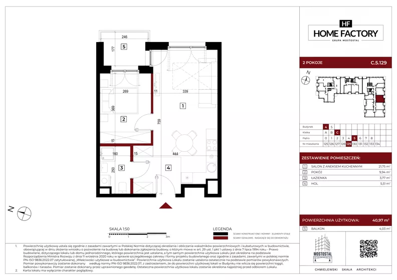 2 pokoje, mieszkanie 40,97 m², piętro 5, oferta nr C.5.129, Home Factory etap IV, Warszawa, Praga Północ, Pelcowizna, ul. Kotsisa