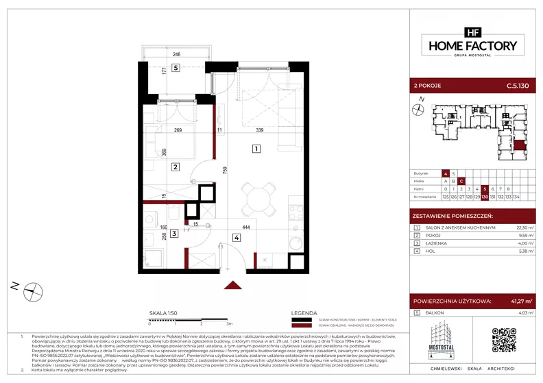 2 pokoje, mieszkanie 41,27 m², piętro 5, oferta nr C.5.130, Home Factory etap IV, Warszawa, Praga Północ, Pelcowizna, ul. Kotsisa