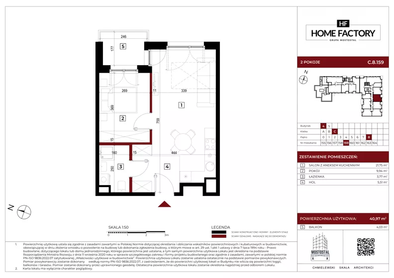 2 pokoje, mieszkanie 40,97 m², piętro 8, oferta nr C.8.159, Home Factory etap IV, Warszawa, Praga Północ, Pelcowizna, ul. Kotsisa
