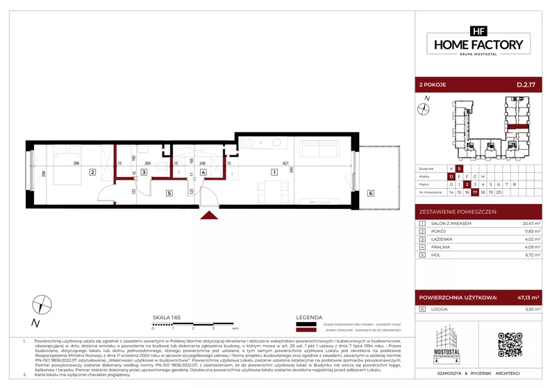 2 pokoje, mieszkanie 47,13 m², piętro 2, oferta nr D.2.17, Home Factory etap V, Warszawa, Praga Północ, Pelcowizna, ul. Kotsisa