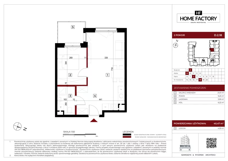 2 pokoje, mieszkanie 40,47 m², piętro 2, oferta nr D.2.18, Home Factory etap V, Warszawa, Praga Północ, Pelcowizna, ul. Kotsisa