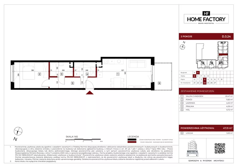 2 pokoje, mieszkanie 47,13 m², piętro 3, oferta nr D.3.24, Home Factory etap V, Warszawa, Praga Północ, Pelcowizna, ul. Kotsisa