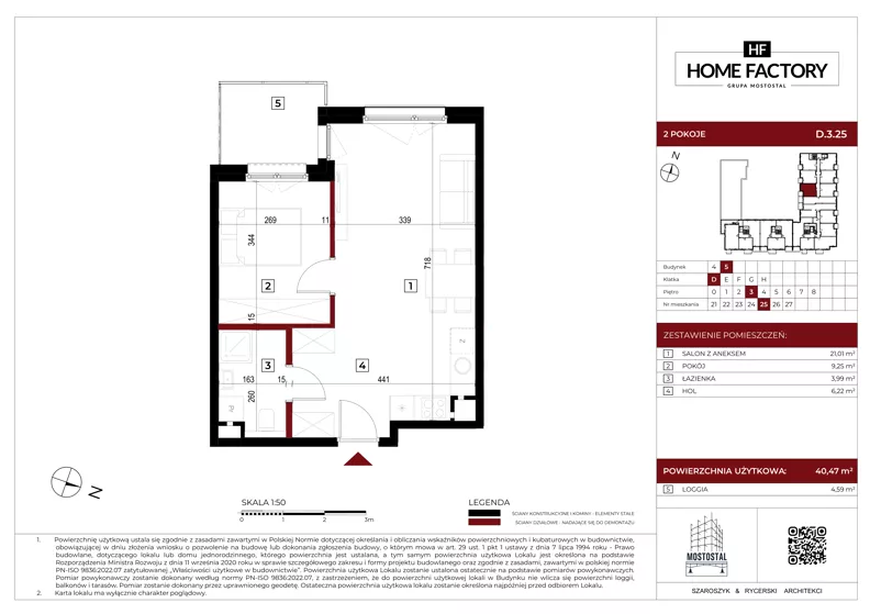 2 pokoje, mieszkanie 40,47 m², piętro 3, oferta nr D.3.25, Home Factory etap V, Warszawa, Praga Północ, Pelcowizna, ul. Kotsisa