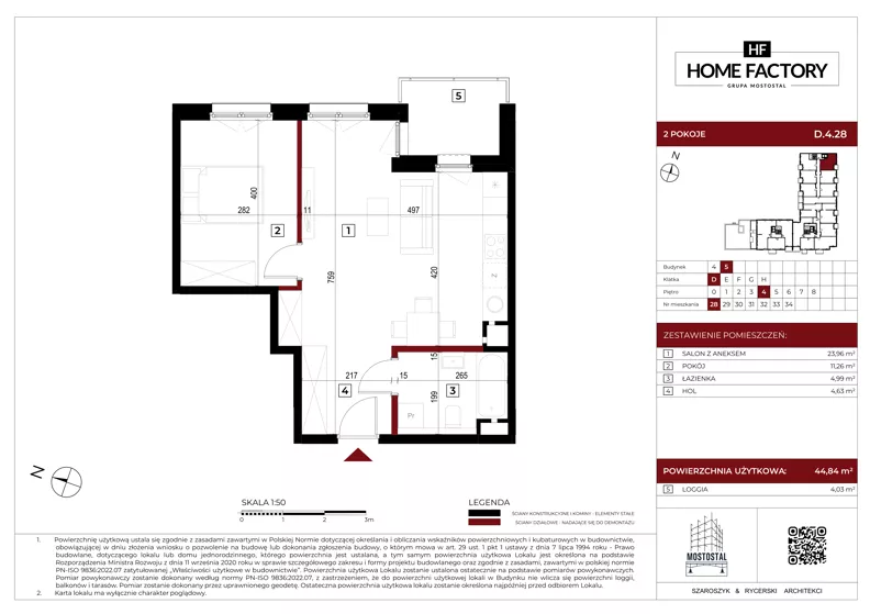 2 pokoje, mieszkanie 44,84 m², piętro 4, oferta nr D.4.28, Home Factory etap V, Warszawa, Praga Północ, Pelcowizna, ul. Kotsisa