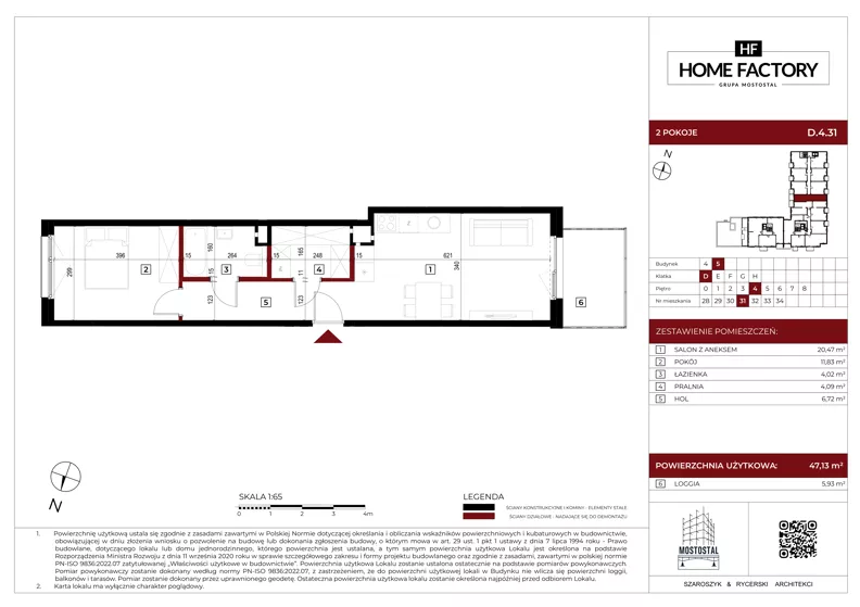 2 pokoje, mieszkanie 47,13 m², piętro 4, oferta nr D.4.31, Home Factory etap V, Warszawa, Praga Północ, Pelcowizna, ul. Kotsisa