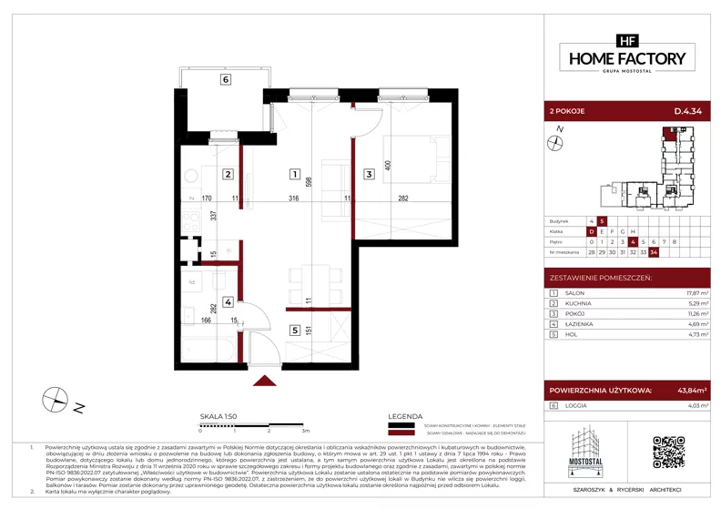 2 pokoje, mieszkanie 43,84 m², piętro 4, oferta nr D.4.34, Home Factory etap V, Warszawa, Praga Północ, Pelcowizna, ul. Kotsisa