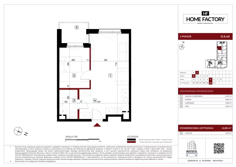 2 pokoje, mieszkanie 41,07 m², piętro 5, oferta nr D.5.40, Home Factory etap V, Warszawa, Praga Północ, Pelcowizna, ul. Kotsisa