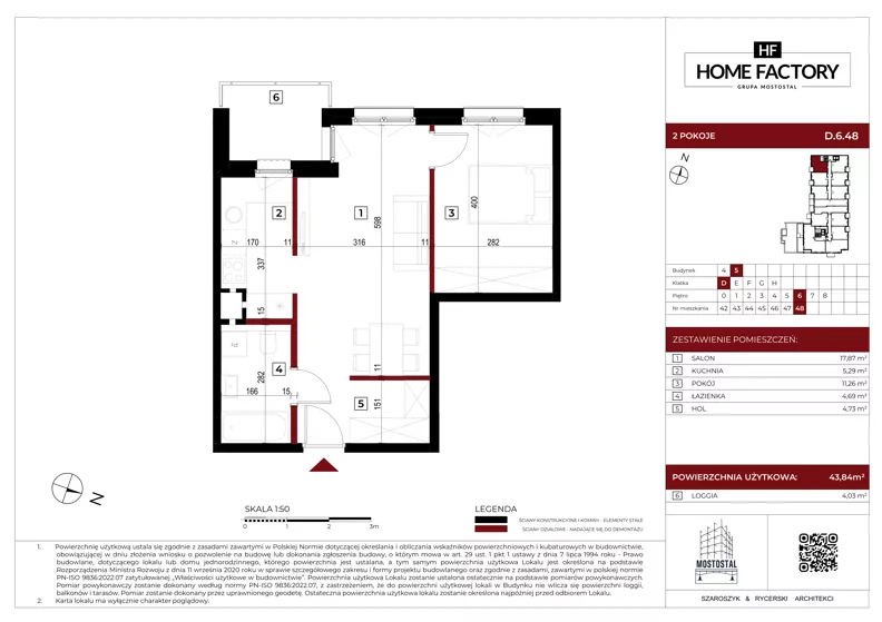 2 pokoje, mieszkanie 43,84 m², piętro 6, oferta nr D.6.48, Home Factory etap V, Warszawa, Praga Północ, Pelcowizna, ul. Kotsisa