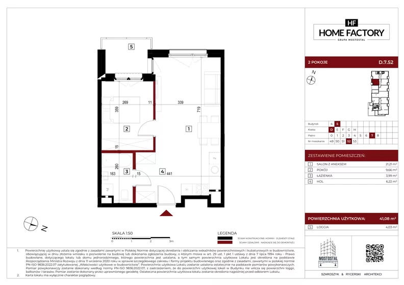 2 pokoje, mieszkanie 41,07 m², piętro 7, oferta nr D.7.52, Home Factory etap V, Warszawa, Praga Północ, Pelcowizna, ul. Kotsisa