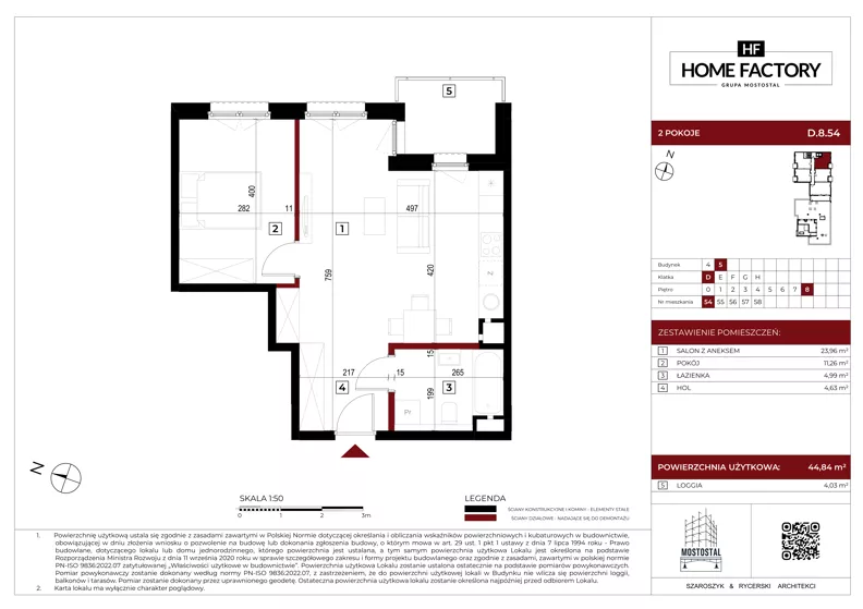 2 pokoje, mieszkanie 44,84 m², piętro 8, oferta nr D.8.54, Home Factory etap V, Warszawa, Praga Północ, Pelcowizna, ul. Kotsisa