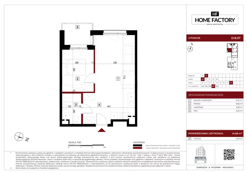 2 pokoje, mieszkanie 41,07 m², piętro 8, oferta nr D.8.57, Home Factory etap V, Warszawa, Praga Północ, Pelcowizna, ul. Kotsisa