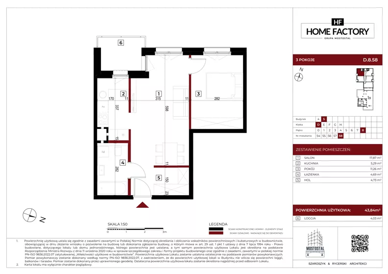 2 pokoje, mieszkanie 43,84 m², piętro 8, oferta nr D.8.58, Home Factory etap V, Warszawa, Praga Północ, Pelcowizna, ul. Kotsisa