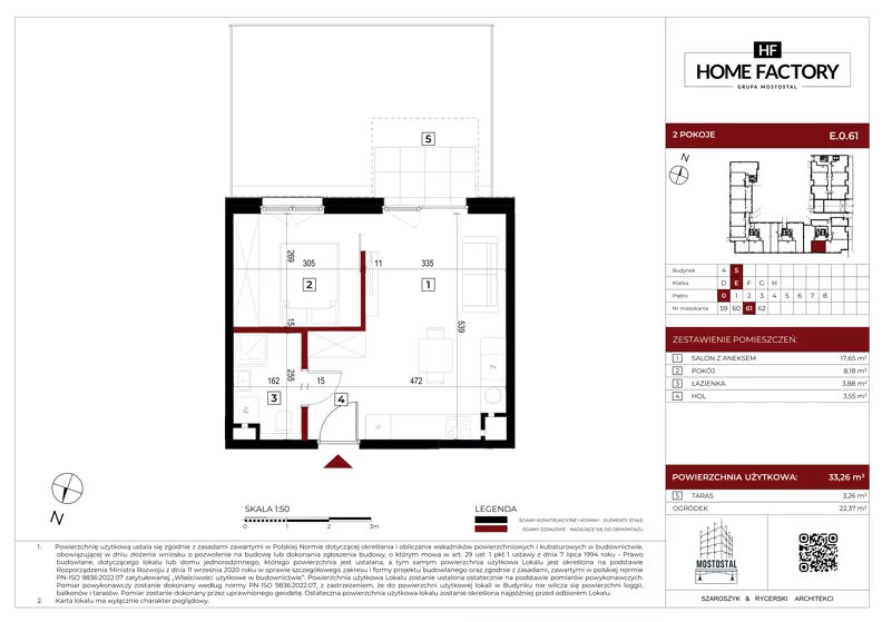 2 pokoje, mieszkanie 33,26 m², parter, oferta nr E.0.61, Home Factory etap V, Warszawa, Praga Północ, Pelcowizna, ul. Kotsisa