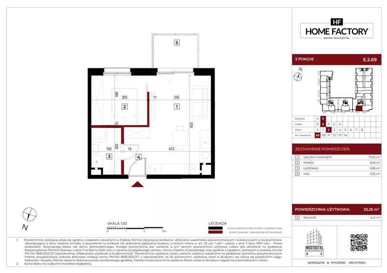 2 pokoje, mieszkanie 33,26 m², piętro 2, oferta nr E.2.69, Home Factory etap V, Warszawa, Praga Północ, Pelcowizna, ul. Kotsisa