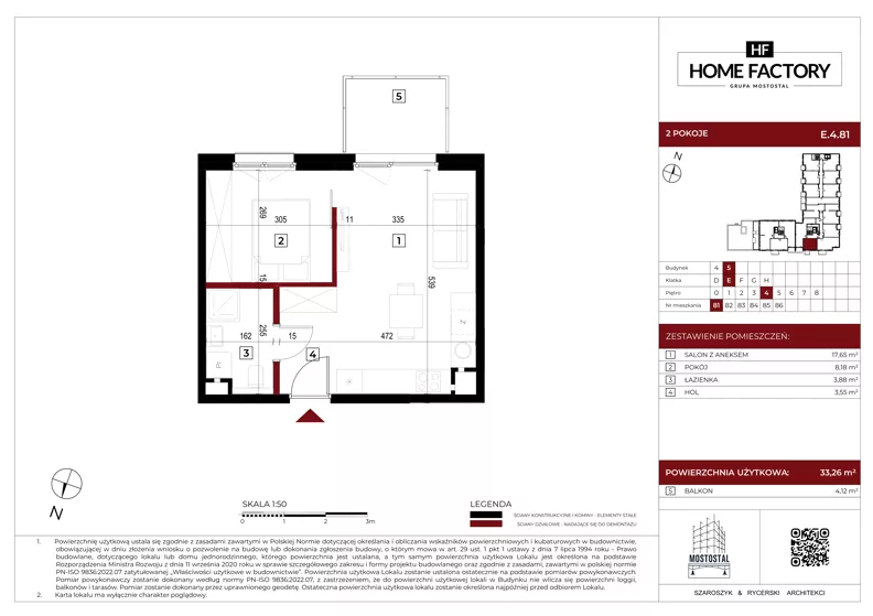 2 pokoje, mieszkanie 33,26 m², piętro 4, oferta nr E.4.81, Home Factory etap V, Warszawa, Praga Północ, Pelcowizna, ul. Kotsisa