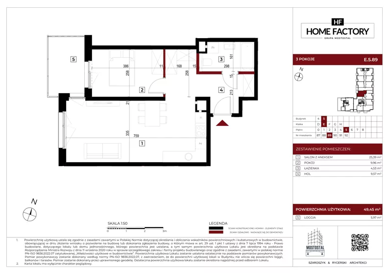2 pokoje, mieszkanie 49,45 m², piętro 5, oferta nr E.5.89, Home Factory etap V, Warszawa, Praga Północ, Pelcowizna, ul. Kotsisa