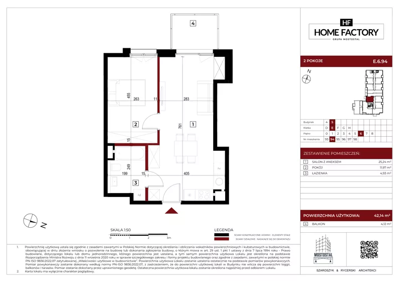 2 pokoje, mieszkanie 42,14 m², piętro 6, oferta nr E.6.94, Home Factory etap V, Warszawa, Praga Północ, Pelcowizna, ul. Kotsisa