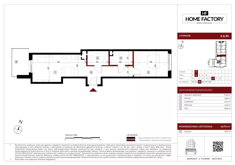 2 pokoje, mieszkanie 45,77 m², piętro 6, oferta nr E.6.95, Home Factory etap V, Warszawa, Praga Północ, Pelcowizna, ul. Kotsisa