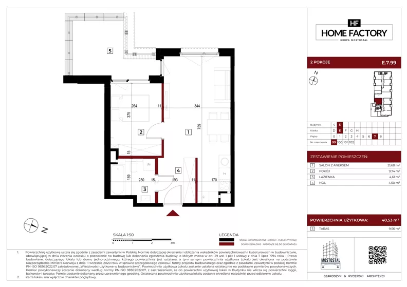 2 pokoje, mieszkanie 40,53 m², piętro 7, oferta nr E.7.99, Home Factory etap V, Warszawa, Praga Północ, Pelcowizna, ul. Kotsisa