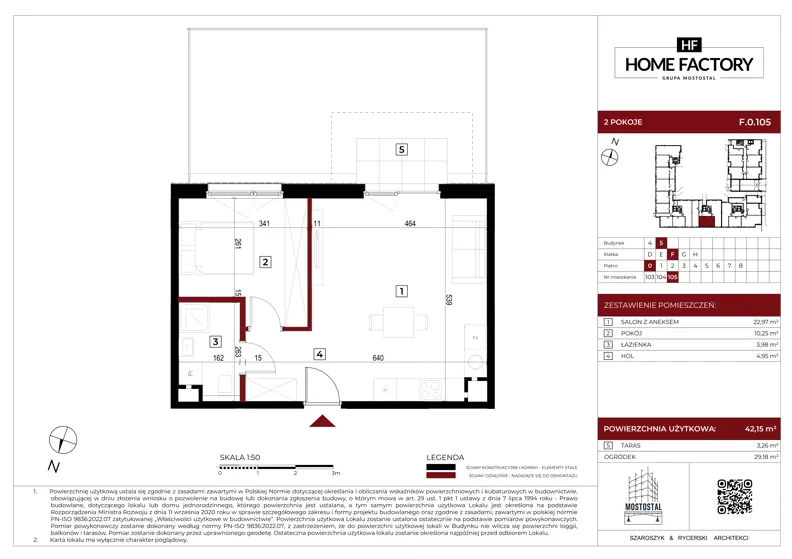 2 pokoje, mieszkanie 42,13 m², parter, oferta nr F.0.105, Home Factory etap V, Warszawa, Praga Północ, Pelcowizna, ul. Kotsisa