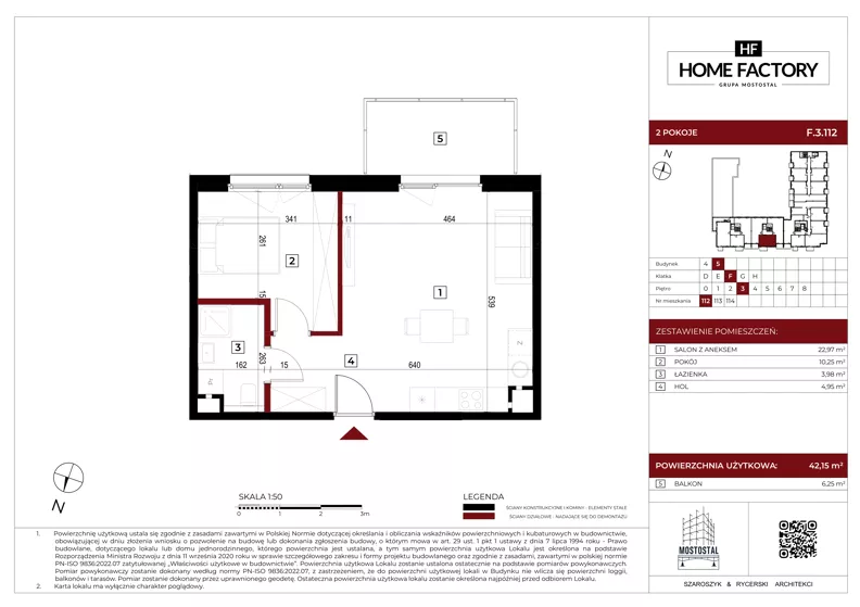2 pokoje, mieszkanie 42,13 m², piętro 3, oferta nr F.3.112, Home Factory etap V, Warszawa, Praga Północ, Pelcowizna, ul. Kotsisa